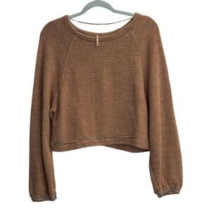 Free People Size Small Camel Colored Pullover Sweater Effortless Casual Relaxed